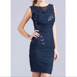 Tadashi Shoji Navy Blue Tulle Mesh Sequin Dress